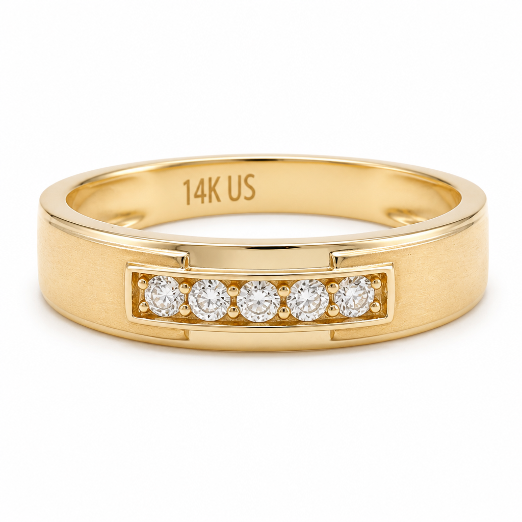14K Yellow Gold Men's Wedding Band / Stone: Cz / Size: 10 / Weight: 2.8 GR