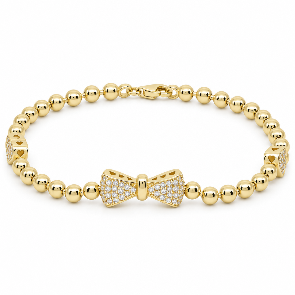 14K Yellow Gold Fashion Women's Bracelet with Heart and Ribbon / Size: 7'' / Weight: 5.7 GR / DQWR4HRLZ