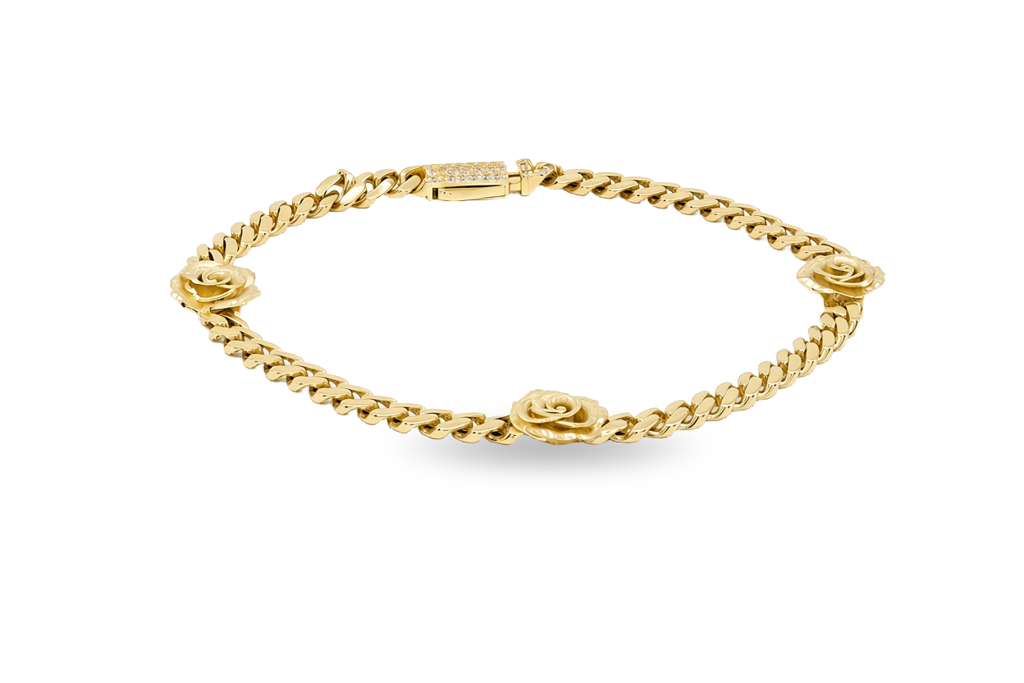 10K Yellow Gold Monaco Women's Bracelet with Flowers / Cz / Size: 7.25" 4mm / Weight: 6.1 GR / DQWB0MONFL