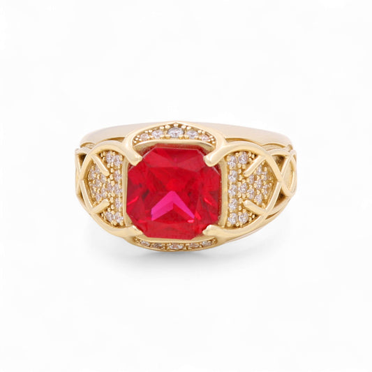 14k Square Men's Ring with Red and White Cz / Size 10.5 / Weight 11.2 GR / BOMR4FS-4