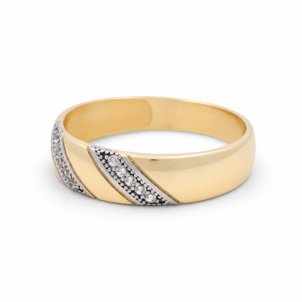 14K Yellow and White Gold Men’s Wedding Band / Stone: Cz / Size: 10 / Weight: 2.6 GR