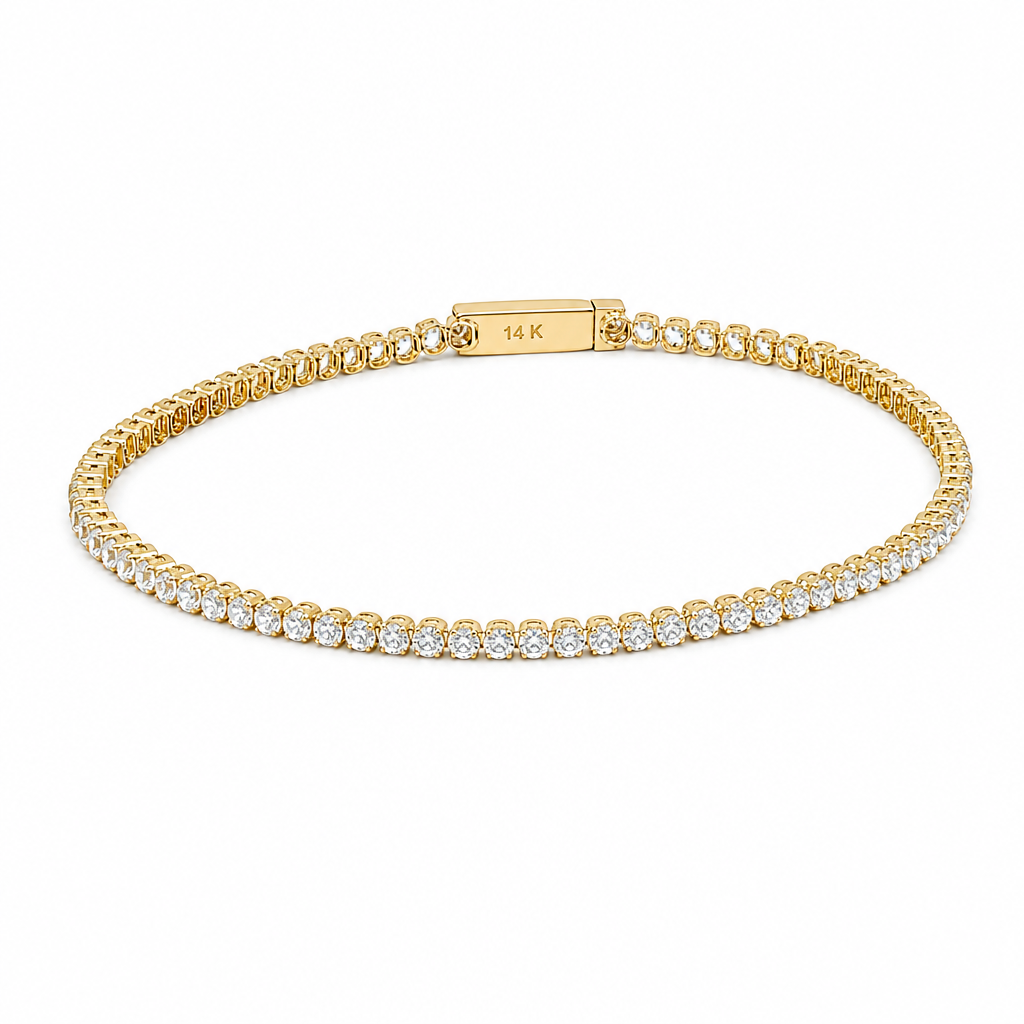 14K Yellow Gold Tennis Link Bracelet with Cz / Size: 2mm 7.5" / Weight: 3.4 GR / BCFWB4FS-1