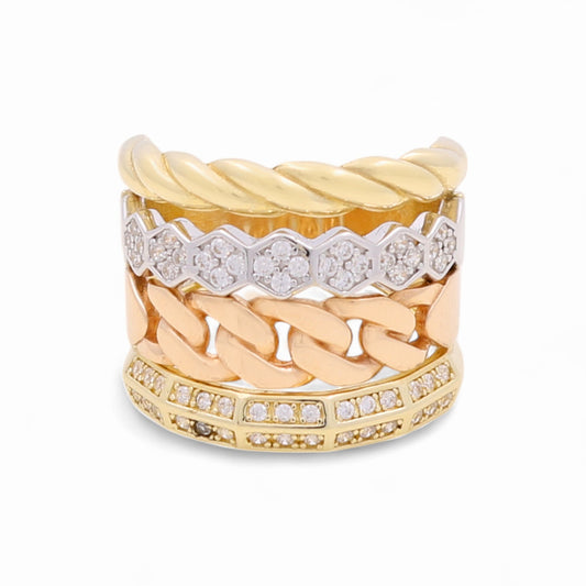 14K Yellow, White and Rose Gold Fashion Women's Ring / Weight: 6.6 GR / Size: 8 / CCWR3T4FS
