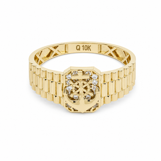 10K Yellow Gold Anchor Men’s Ring with Cz / Size 11 / Weight: 2.5 GR / DQMR0AN-2