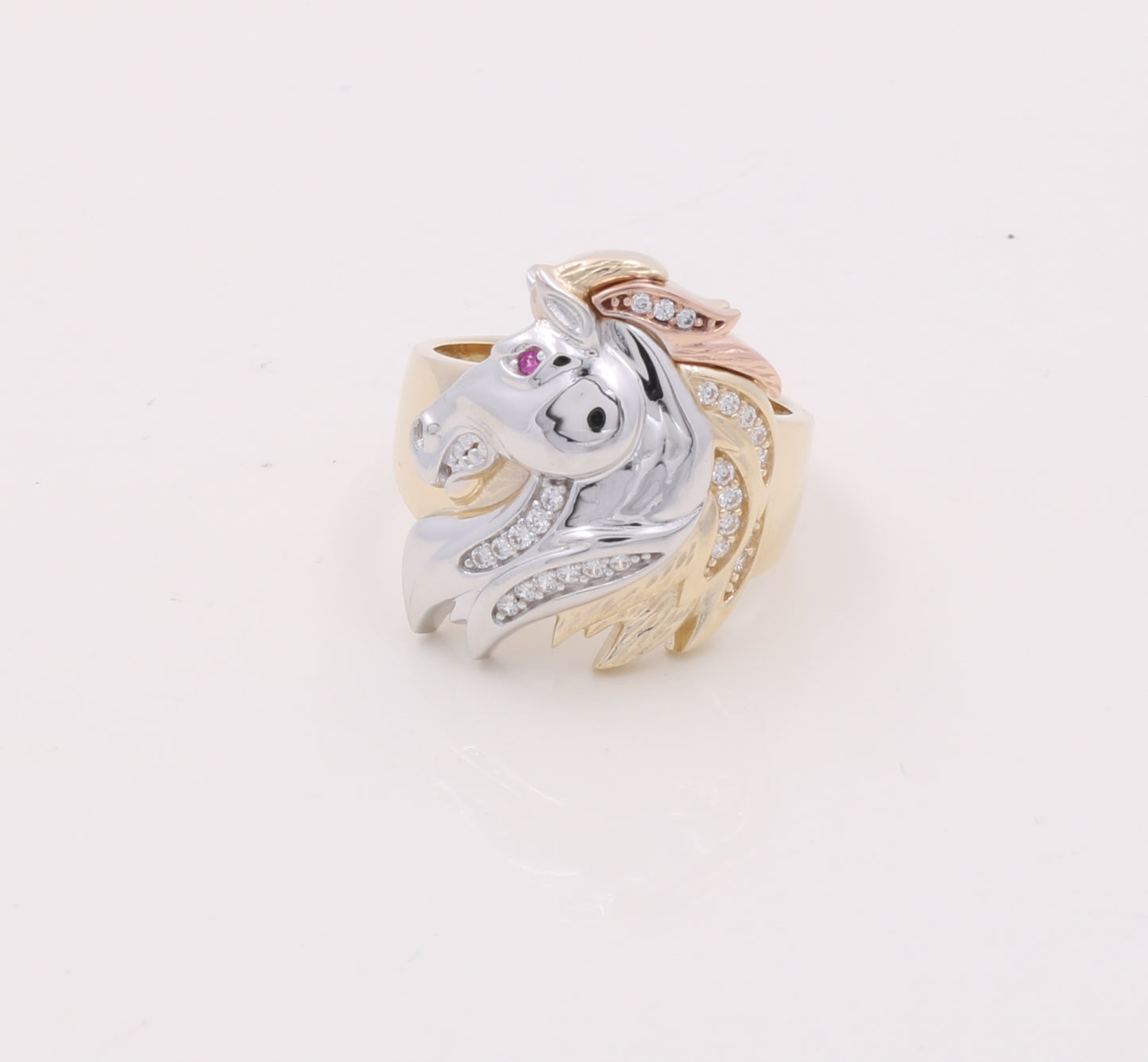 KEMR3T4HR 14k K Cz Size 9.5sz Weight 8.8gr Three Tone Horse Men's Ring