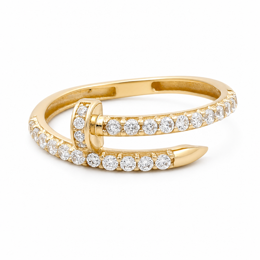 14k Yellow Gold Fashion Nail Women's Ring with Cz / Size: 7 / Weight: 1.6 GR / CCFWR4NL-2