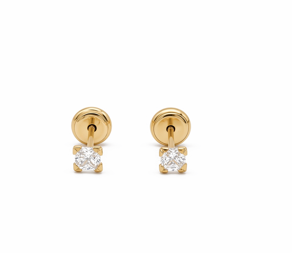 14K Yellow Gold Fashion Stud Earrings with Cz Stone / 6-124501PS3