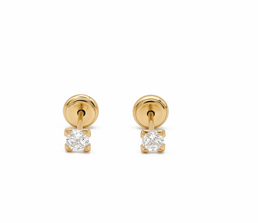 14K Yellow Gold Fashion Stud Earrings with Cz Stone / 6-124501PS3