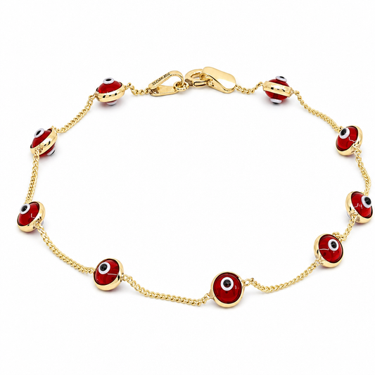 10K Yellow Gold Women's Bracelet with Red Eyes / Stone: Cz / Size: 7.5" / Weight: 1.8 GR / BQWB0EY