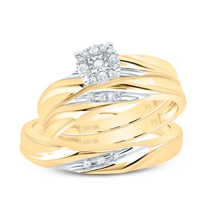 10k Yellow Gold Diamond Wedding Trio Set / Size: sz7 & sz10 / Stone: 1/8 Ctw / 93882