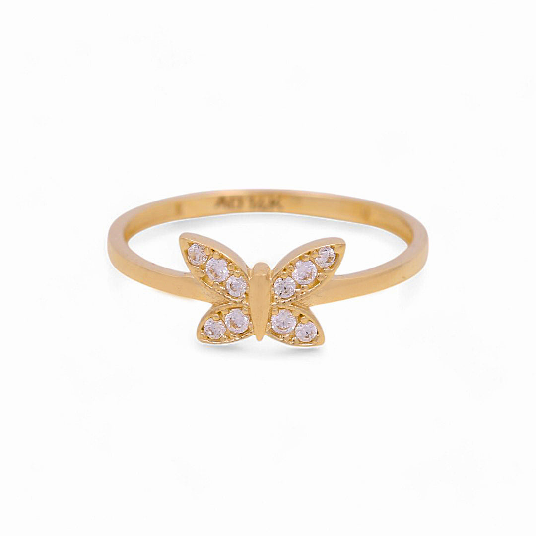 14K Yellow Gold Butterfly Women's Ring with White Cz / Size: 6.5 / Weight: 1.2 GR / P53R-127