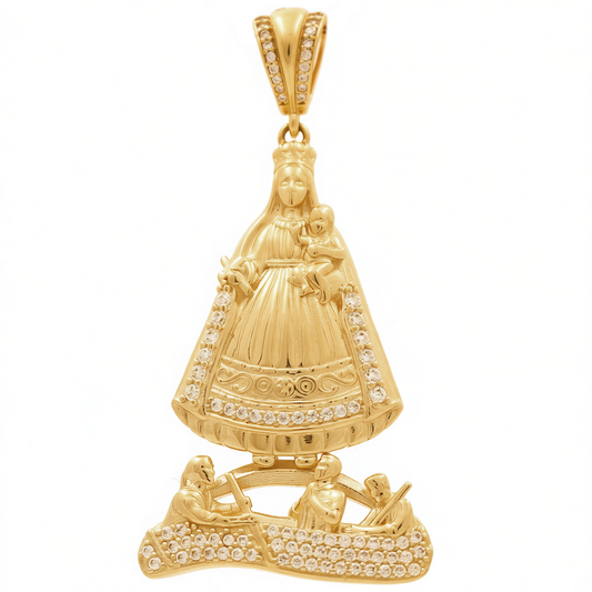 14K Yellow Gold Virgen de la Caridad Pendant with Cz /  Weight: 4.6 GR