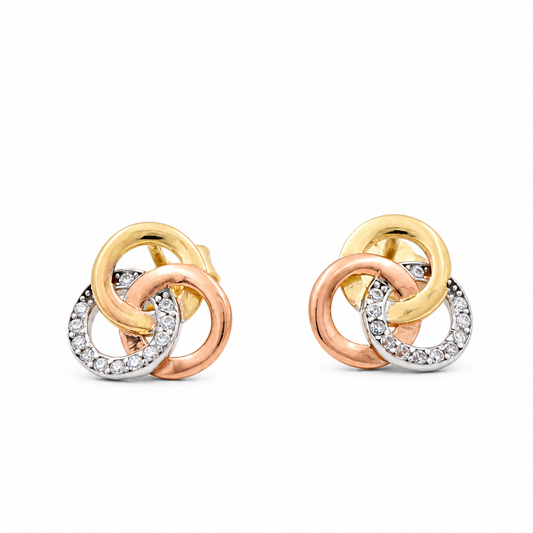 14K Yellow Gold Fashion Women's Tri-Tone Stud Earrings    / Weight: 1.9GR / DQES43T