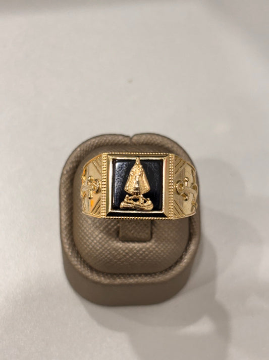 110K Yellow Gold Virgen de la Caridad With Onyx Men's Ring / Size:12  Weight:6.3 GR / CQMR0VC