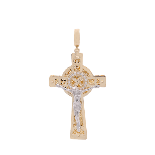 ISPDTT4CRS-5 Cruz de dos tonos con Cristo en circonita cúbica de 14 k y peso de 7,1 g