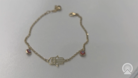14K Yellow Gold Hand of Fatima Women's Bracelet with Red Eyes / Stone: Cz / Size: 7.5" / Weight: 2.3gr / COWB4RLMF