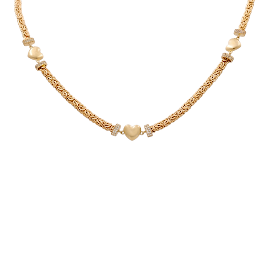 10K Yellow Gold Byzantine Link Women's Necklace with Three Hearts / Stone: Cz / Size: 17.5" / Weight: 13.3 GR / DQNK0BZHR-2