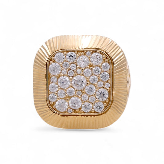 14K Yellow Gold Fashion SQ Men's Ring with Cz and Design / Size: 11 / Weight: 9.6 GR / DQMR4FS-7