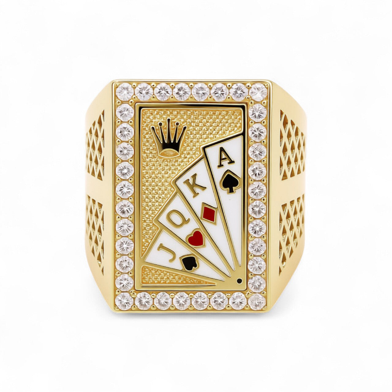 14K Yellow Gold Deck of Cards Men's Ring / CZ / Size 11/ Weight: 10.4 GR / COMR4DK-2