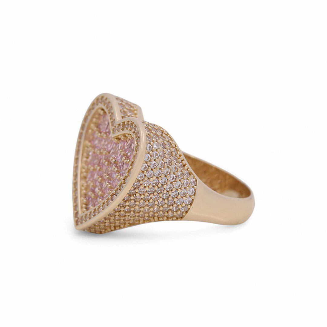 10K Yellow Gold Heart Women's Ring with Pink Stone / Size: 7 / Weight: 5.5 GR / DPWR0HR