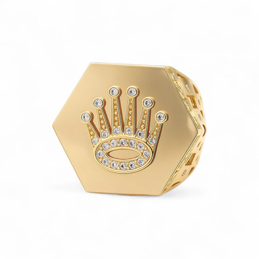 14K Yellow Gold RX Men's Ring with Greek Design and Cz / Size 11.5 / Weight: 14.9 GR