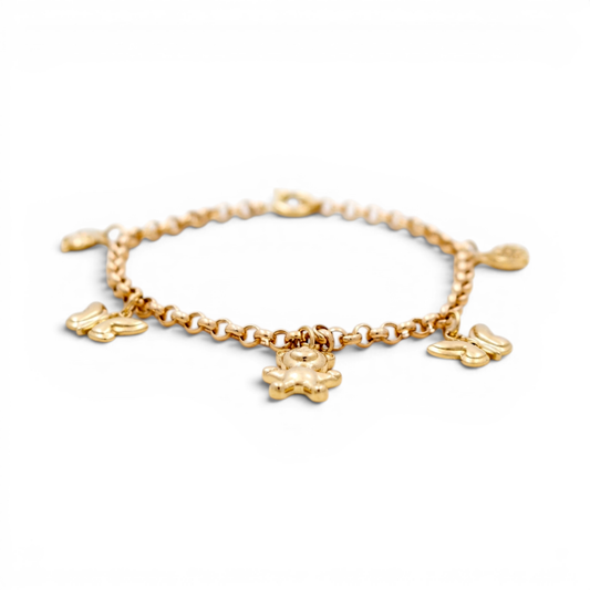 10k Yellow Gold Rolo Women's Bracelet with Hanging Charms / Size: 7.5" / Weight: 4.6 GR / DQWB0RL-4