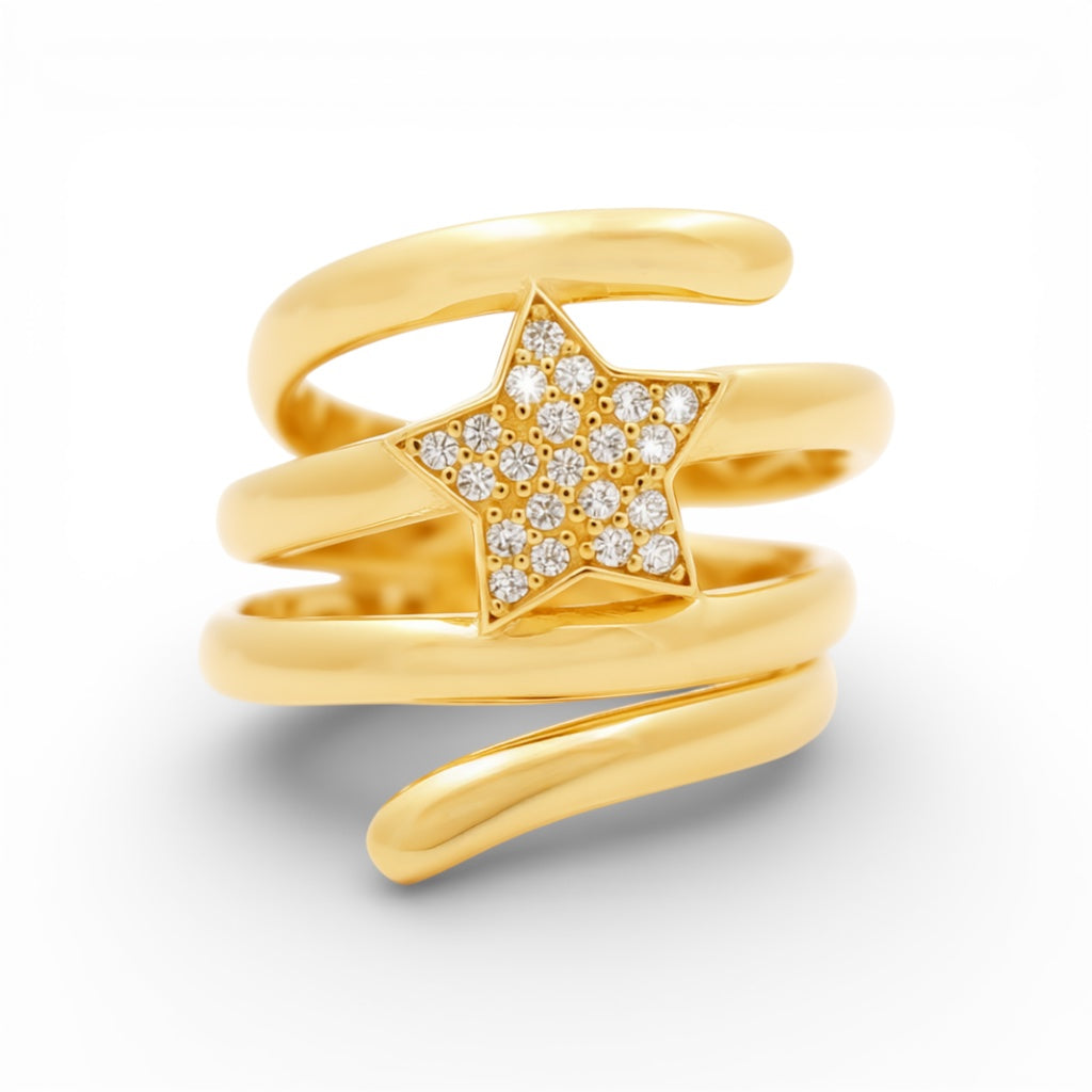 14K Yellow Gold Women's Fashion Star Ring / Size: 8 / Stone: Cz / Weight: 5 GR / Y24-938