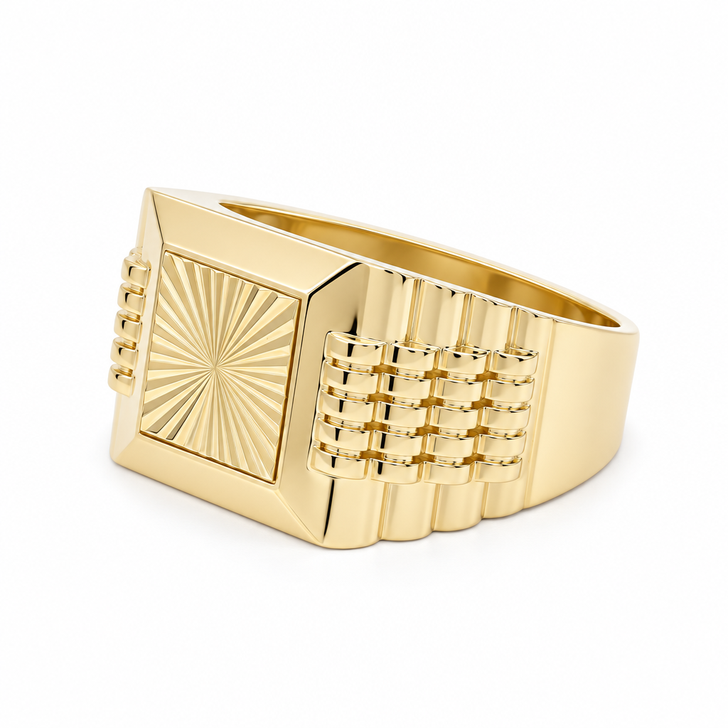 14K Yellow Gold Fashion Men's Ring with Diamond Cut / Size: 14.5 / Weight: 7 GR / DQMR4FS-11