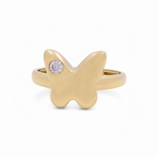 10K Yellow Gold Butterfly Women's Ring with White Cz / Size: 8 / Weight: 1.7 GR / Y25-209