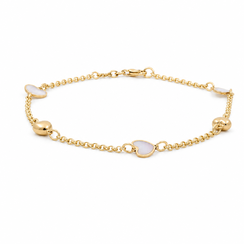 14K Yellow and White Gold Women's Bracelet Fatima Hand With Mother of Pearl / Size: 7.75" / Weight: 2.8 GR/ 000-09501