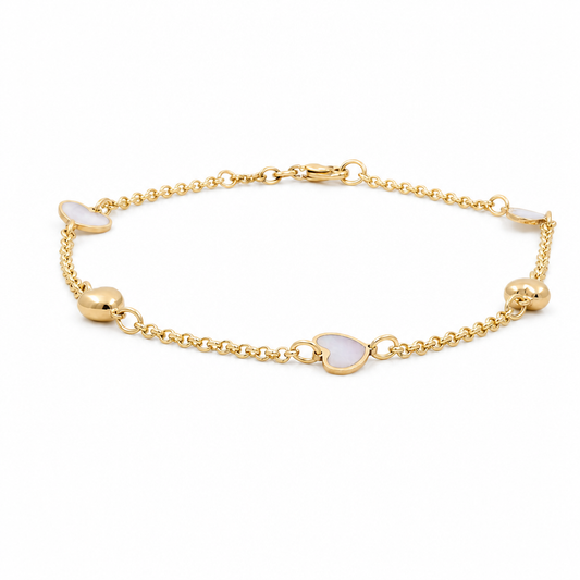 14K Yellow and White Gold Women's Bracelet Fatima Hand With Mother of Pearl / Size: 7.75" / Weight: 2.8 GR