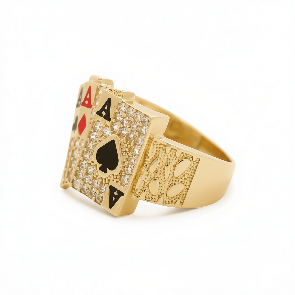 14K Yellow Gold Deck of Cards Men's Ring with Cz / Size: 11.5 / Weight: 9.3 GR / DLBMR4CT
