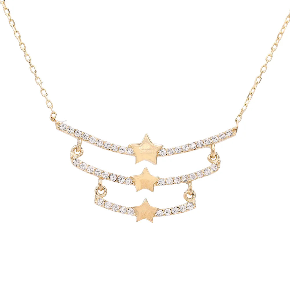 14K Yellow Gold Fashion Women's Necklace with Stars Pendant / Stone: Cz / Size: 17" / Weight: 2.9 GR / CCNK4ST-1
