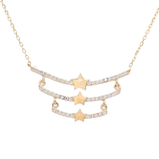 14K Yellow Gold Fashion Women's Necklace with Stars Pendant / Stone: Cz / Size: 17" / Weight: 2.9 GR / CCNK4ST-1