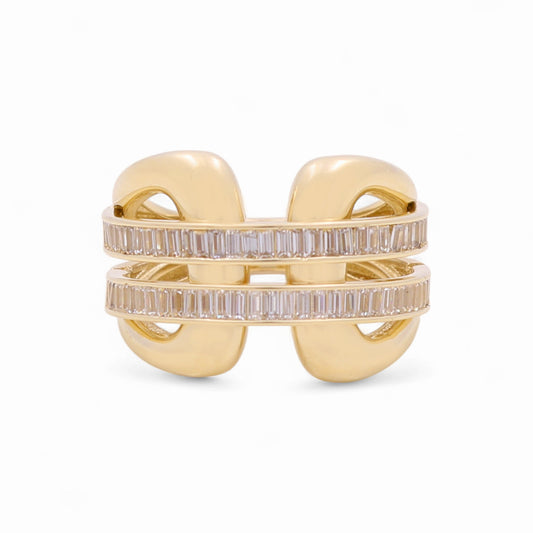 10K Yellow Gold Fashion Baguette Women's Ring with White Stones / Size: 8.5 / Weight: 5 GR / CQWR0FS-26