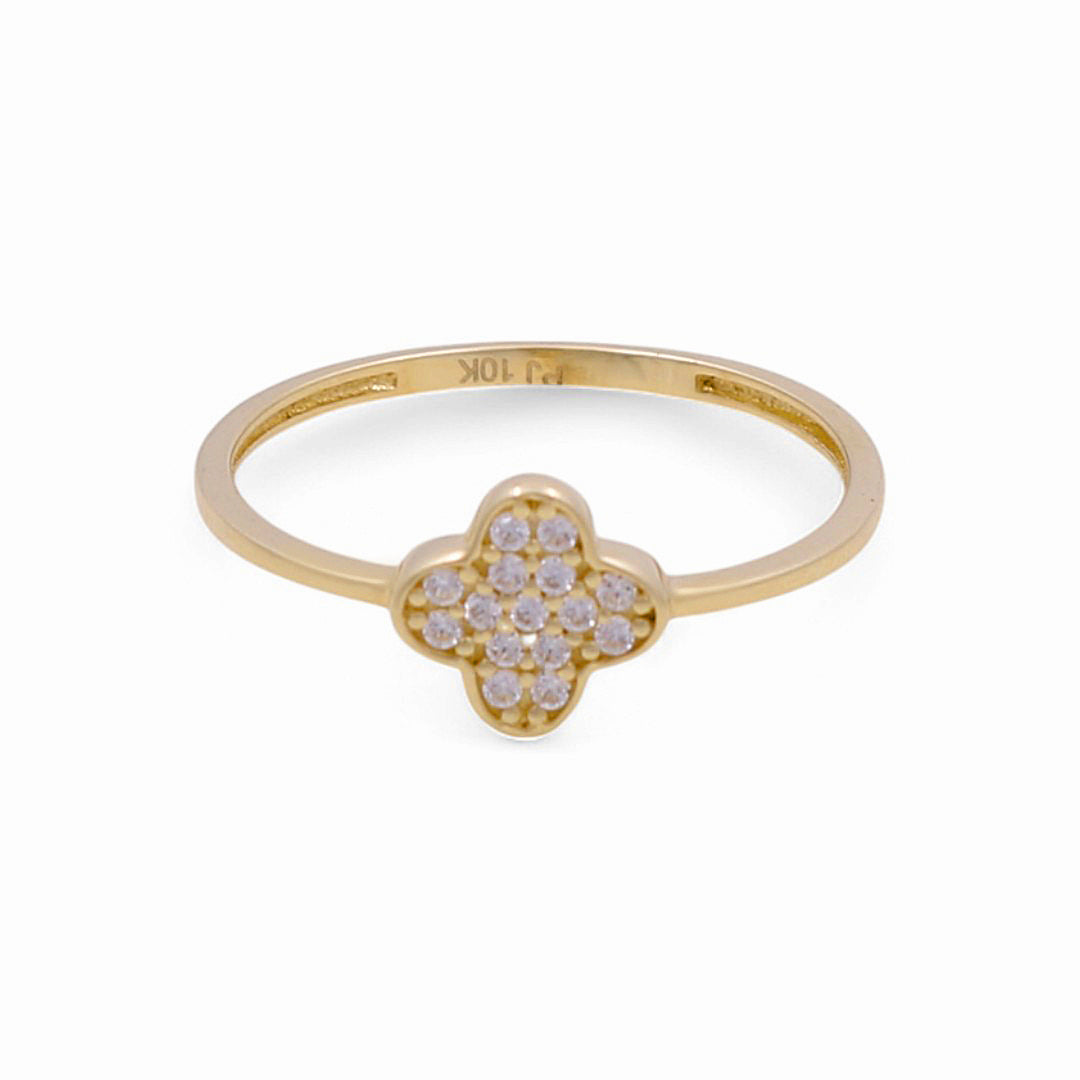10K Yellow Gold Clover Women's Ring with Cz / Size: 8 / Weight: 0.9 GR / DPWR0CLV-4