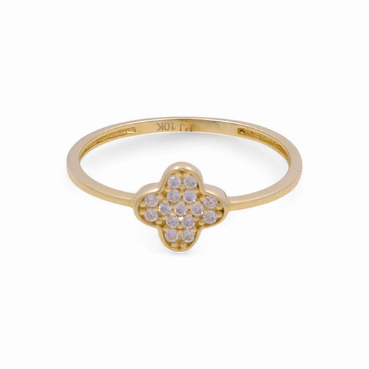 10K Yellow Gold Clover Women's Ring with Cz / Size: 8 / Weight: 0.9 GR / DPWR0CLV-4