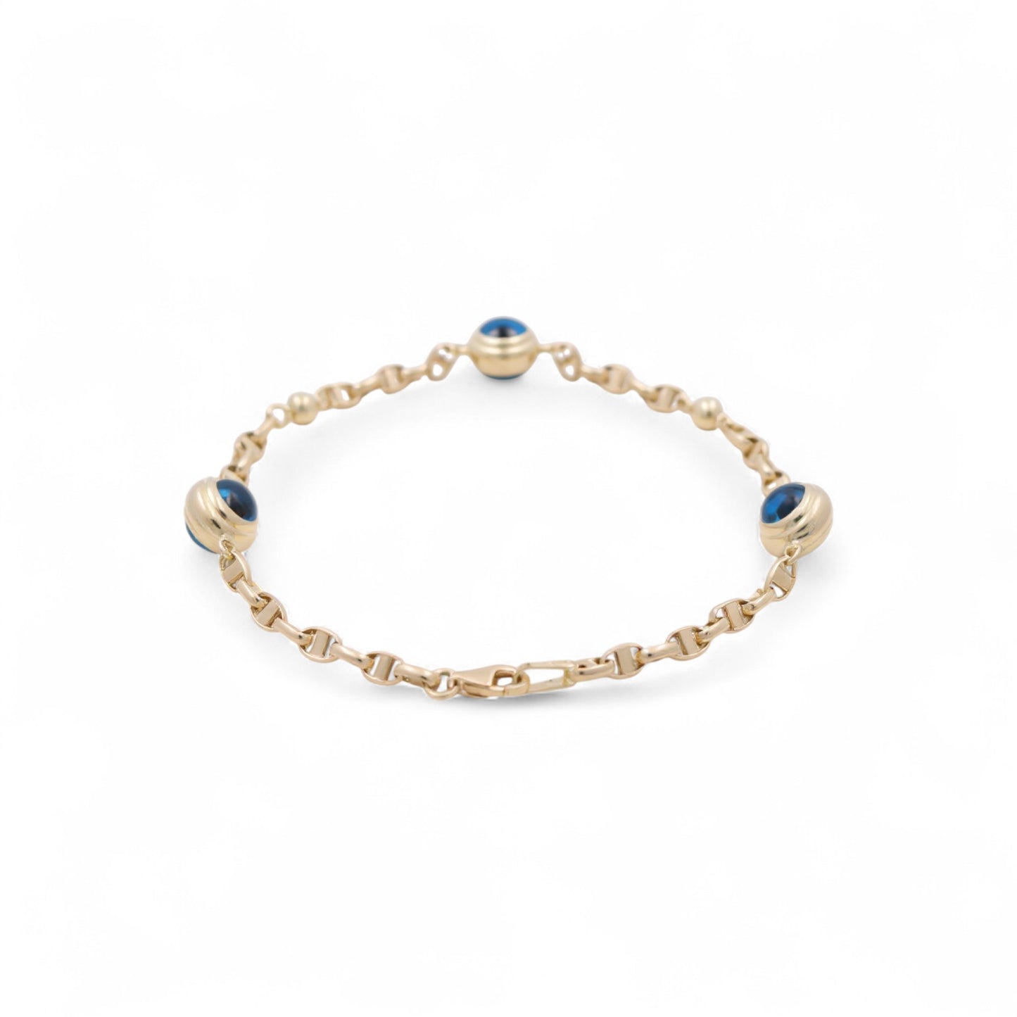 14K Yellow Gold Women's Evil Blue Eyes Bracelet / Size: 7.5" / Weight: 4.5 GR / BOWB4EY-5