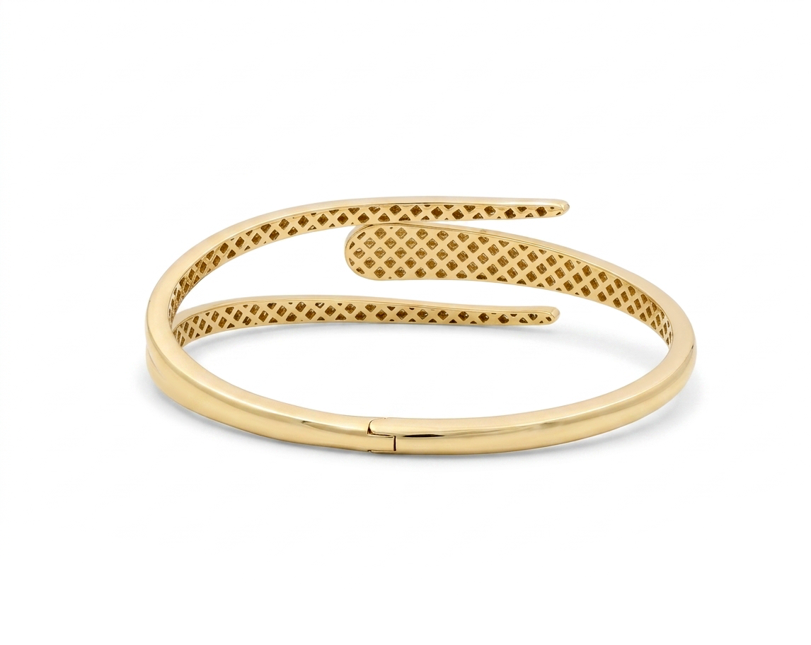 14K Yellow Gold SemiSolid Fashion Bangle Bracelet / Weight: 17.6 GR