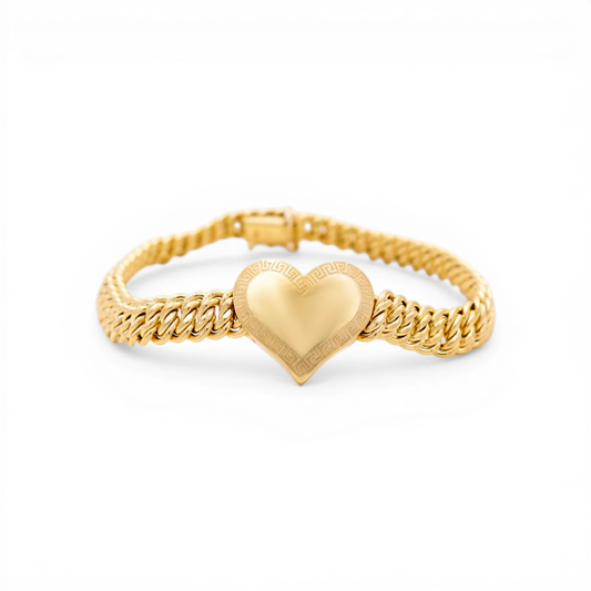 10K Yellow Gold Princess Women's Bracelet with Heart / Size: 7.5" / Weight: 9.3 GR / CSWB0PRHR