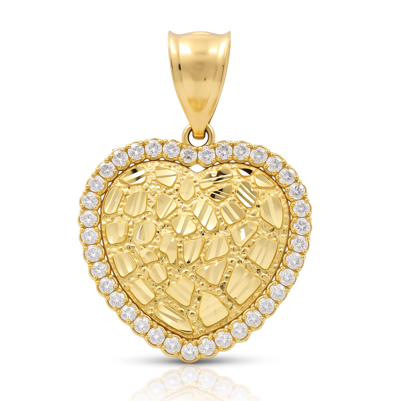 14K Yellow Gold Fashion Heart Pendant with Nugget and Cz / Weight: 2.9 GR / COPD4HR-9