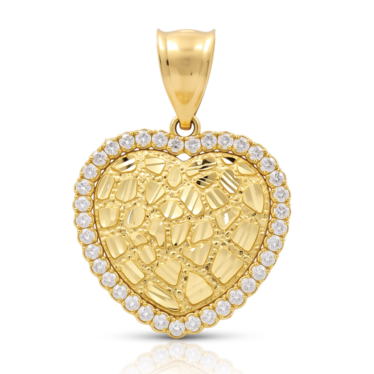 14K Yellow Gold Fashion Heart Pendant with Nugget and Cz / Weight: 2.9 GR / COPD4HR-9