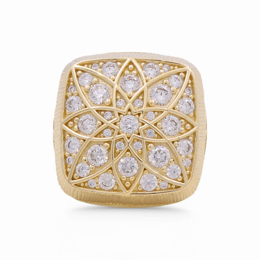 10K Yellow Gold Men’s Ring Rosetta SQ Style White Stones / Size 10.5 / Weight: 14.2 GR / Y24-239