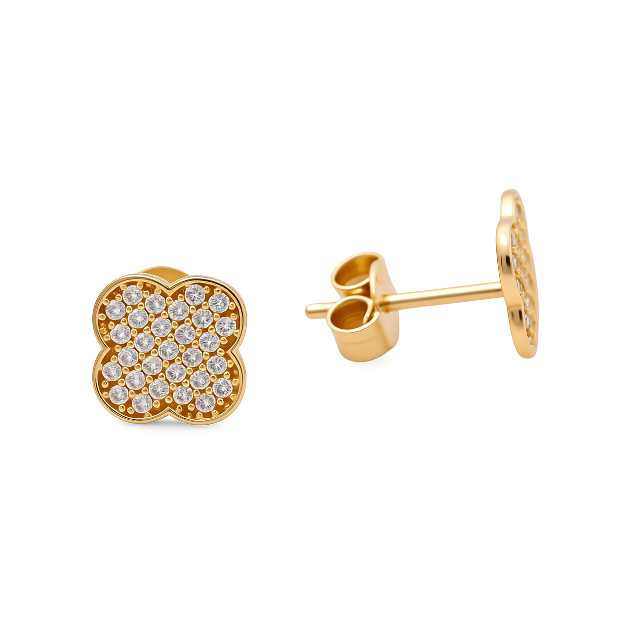14K Yellow Gold Flower Stud Earrings with Cz / Weight: 1.2 GR / DQES4FL-5