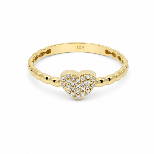 10K Yellow Gold Heart Women's Ring / Size: 7 / Stone: CZ / Weight: 1.1 GR / DQWR0HR-36