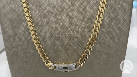 14K Yellow Gold Monaco Edge Chain / Stone: Cz / Size: 7mm 22" / Weight: 24.5gr / 301-61080-8.0mm.22"