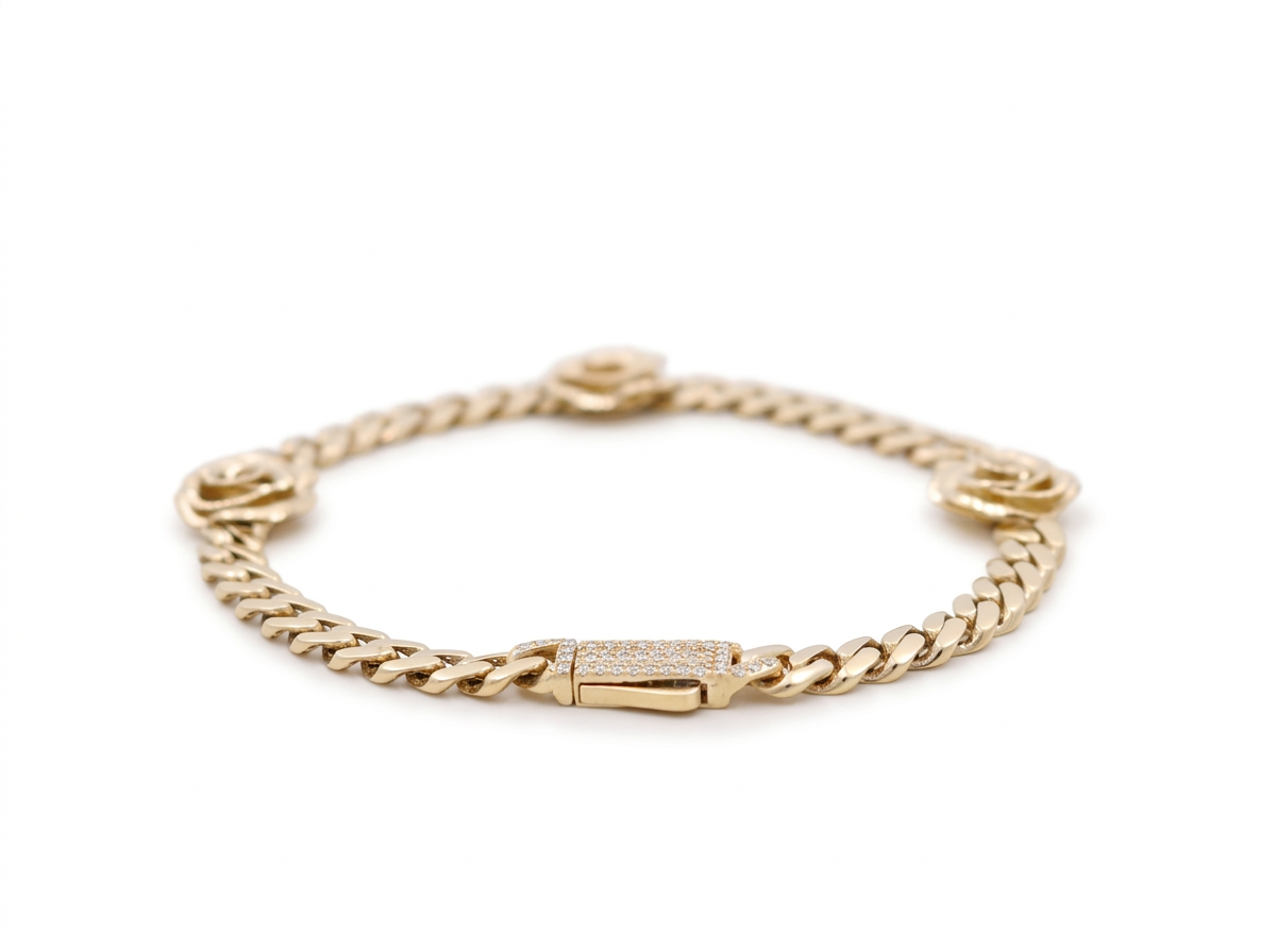 10K Yellow Gold Monaco Women's Bracelet with Flowers / CZ / Size: 7" 4mm / Weight: 5.8 GR / DQWB0MONFL