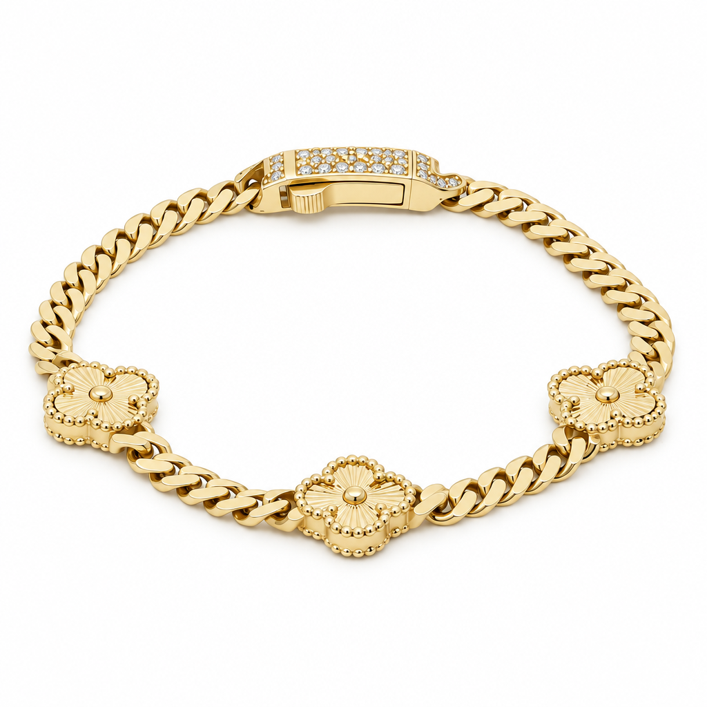 14K Yellow Gold Monaco Women's Bracelet with Three Clovers / Size: 7.5'' 7MM / Weight: 14.1gr / DOWB4MONCLV