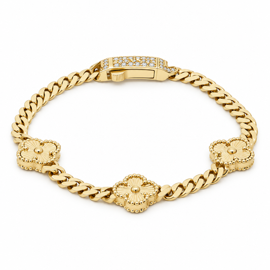 14K Yellow Gold Monaco Women's Bracelet with Three Clovers / Size: 7.5'' 7MM / Weight: 14.1gr / DOWB4MONCLV