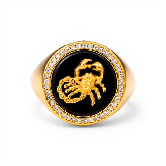10K Yellow Gold RD Scorpion Men’s Ring with Onyx Stone / Cz / Size 10.5 / Weight: 7.1GR / CQMR0SP